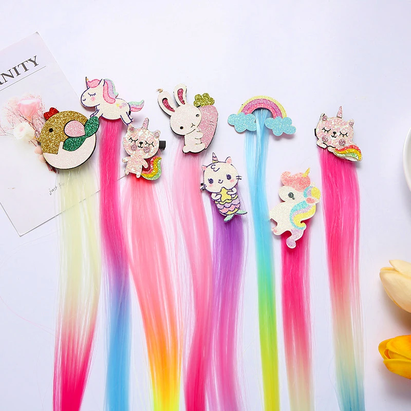 

Cartoon Unicorn Fake Twist Braid Girls Children Bowknot Clips Colorful Hair Clip Barrettes Headdress Korean Accessories Gradient