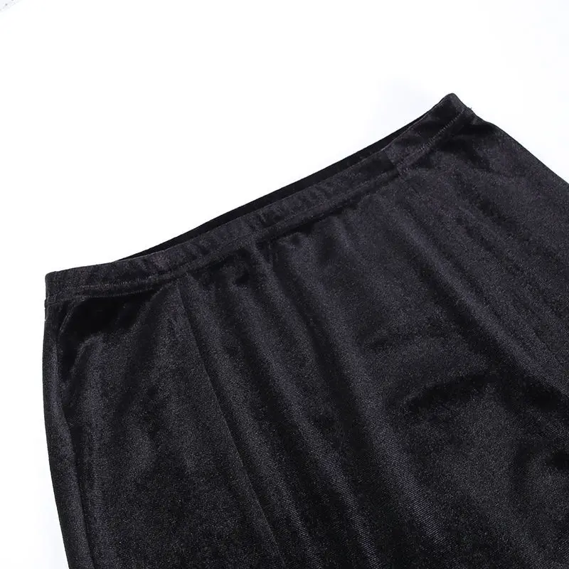 black maxi skirt Dark series skirt 2022 new design feeling minority bow Suede double-slit half-length skirt denim skirt