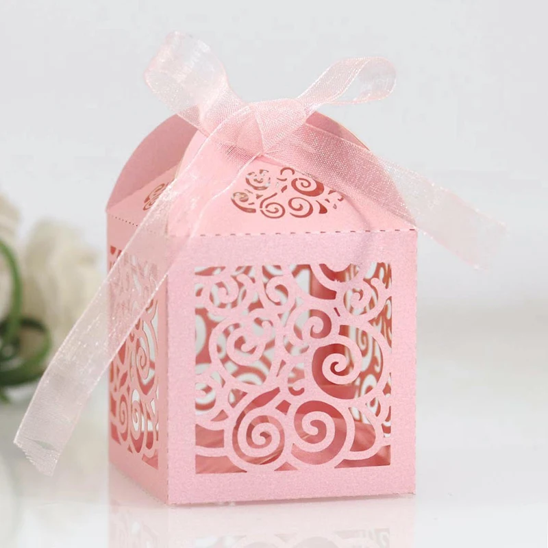 

50pcs exquisite Candy Boxes Wedding Event Party With Ribbon Favors Box Baby Shower Souvenirs Gifts for Guests Party Supply