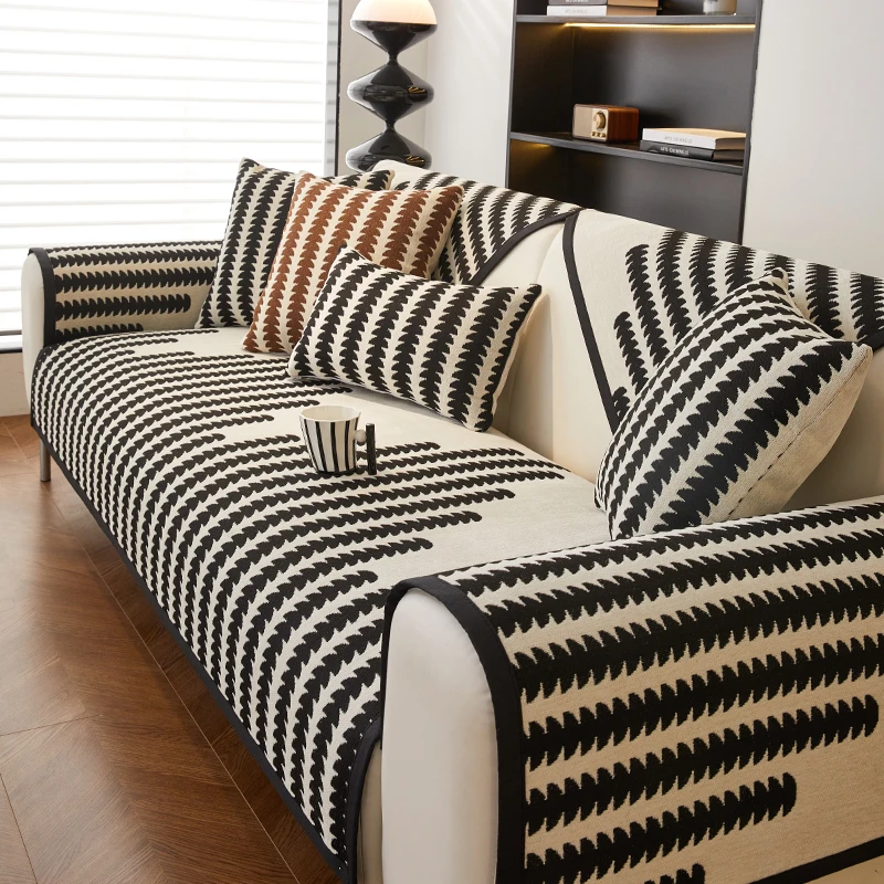 Classic black and white Chenille sofa cover, pet scratch and stain resistant, non slip sofa cushion protection cover, machine wa 3