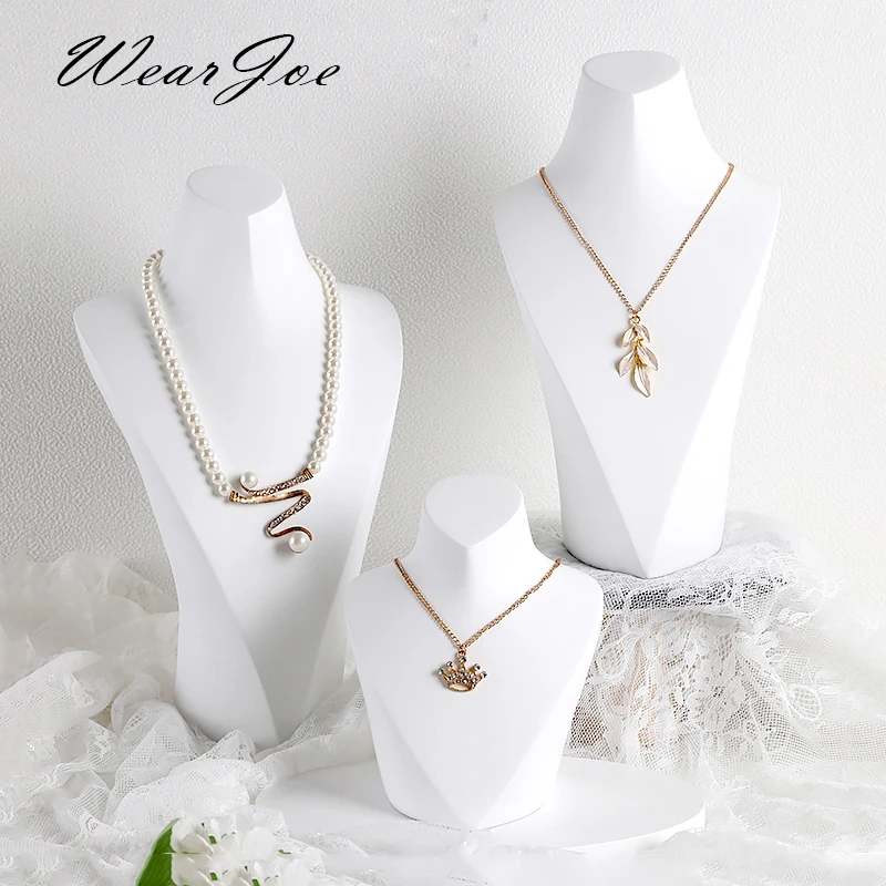 

Pendant Necklace Chain Scarf Hard Jewelry Display Bust Stand Mannequin Window Cabinet White Resin Choker Holder Presenting Rack