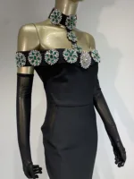 Summer Bandage Dress 2025 Women Celebrity Sexy Diamonds Crystal Black Maxi Long Bodycon Elegant Evening Club Party Dress - Image 6