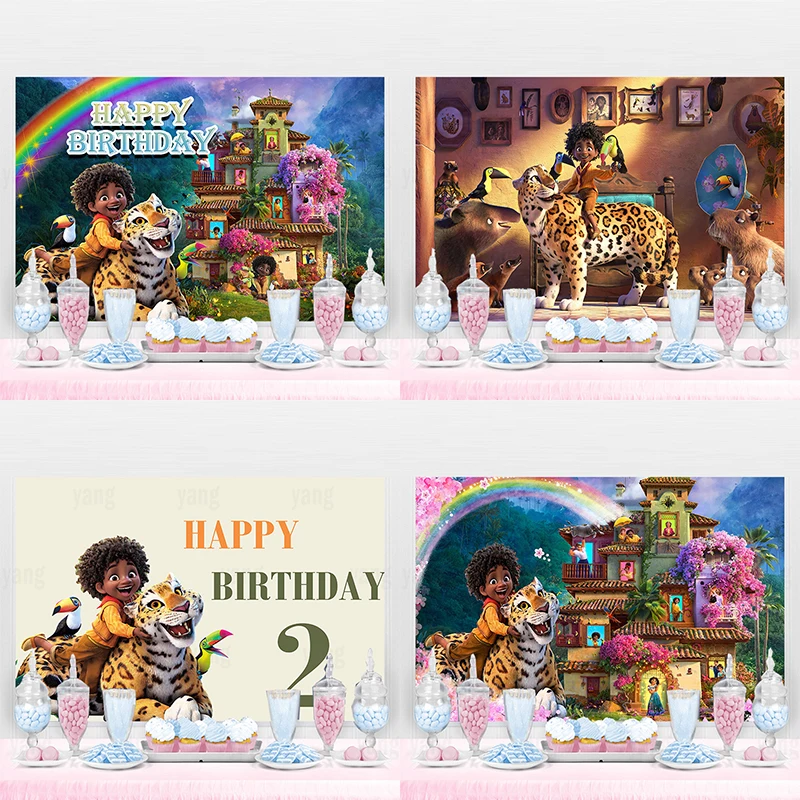 Fondo de fotografía personalizado de Disney Encanto Antonio Casa Madrigal, decoración de fiesta de cumpleaños, telón de fondo de tela de vinilo para Baby Shower