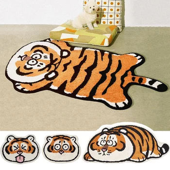 Alfombra de tigre adorable para habitación de niños, tapete de suelo grueso de felpa, felpudo antideslizante absorbente para cabecera, alfombras peludas suaves 1