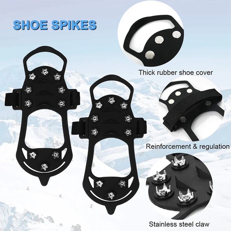 S-XL 10 Studs Anti-Skid Ice Snow Gripper Spike Winter Climbing Shoes Anti-Slip Ice Grips Shoes Boots Snow Cleats Crampones climbing crampons ice gripper spikes
