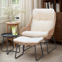 Chaise Lounge Chairs Set Outoodr Indoor Wicker Egg Chair with Ottoman, Patio Chair Recliner with Thicken Cushions, Egg Chair 1