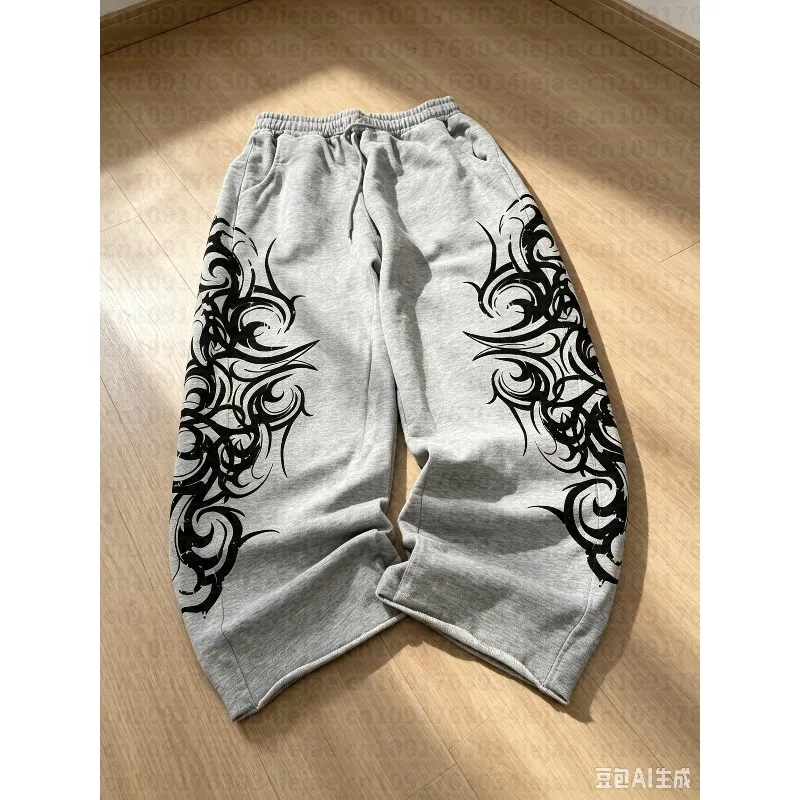 Y2K Retro Harajuku Mode Bedruckte Jogginghose, für Männer, Frauen und Kinder, Lose Trendige Hose, Vintage Lässige Graue Weite Trendhose