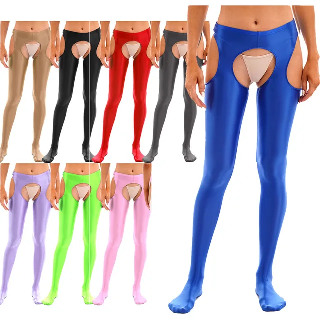 Women Glossy Crotchless Pantyhose Stockings Stain Stretchy Tights Dance  Lingerie