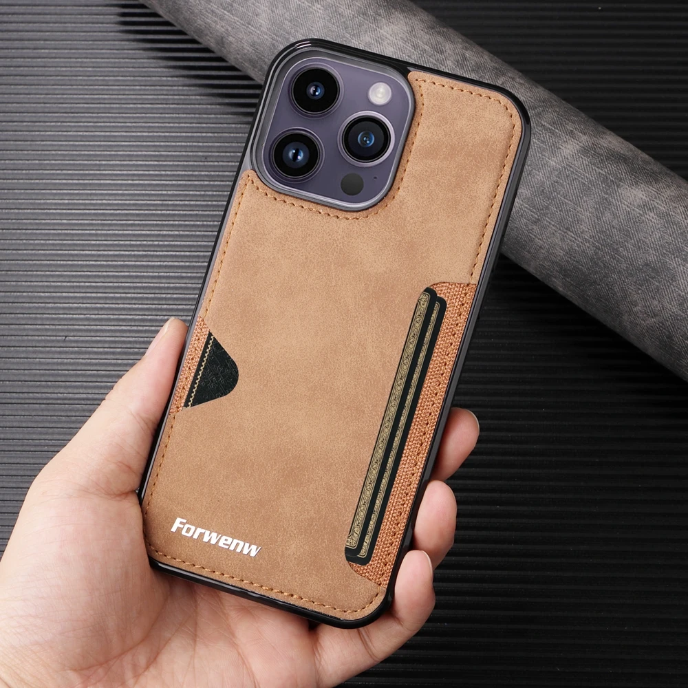 Vintage Leather Card Holder Wallet Phone Case - Shockproof Protective Cover
