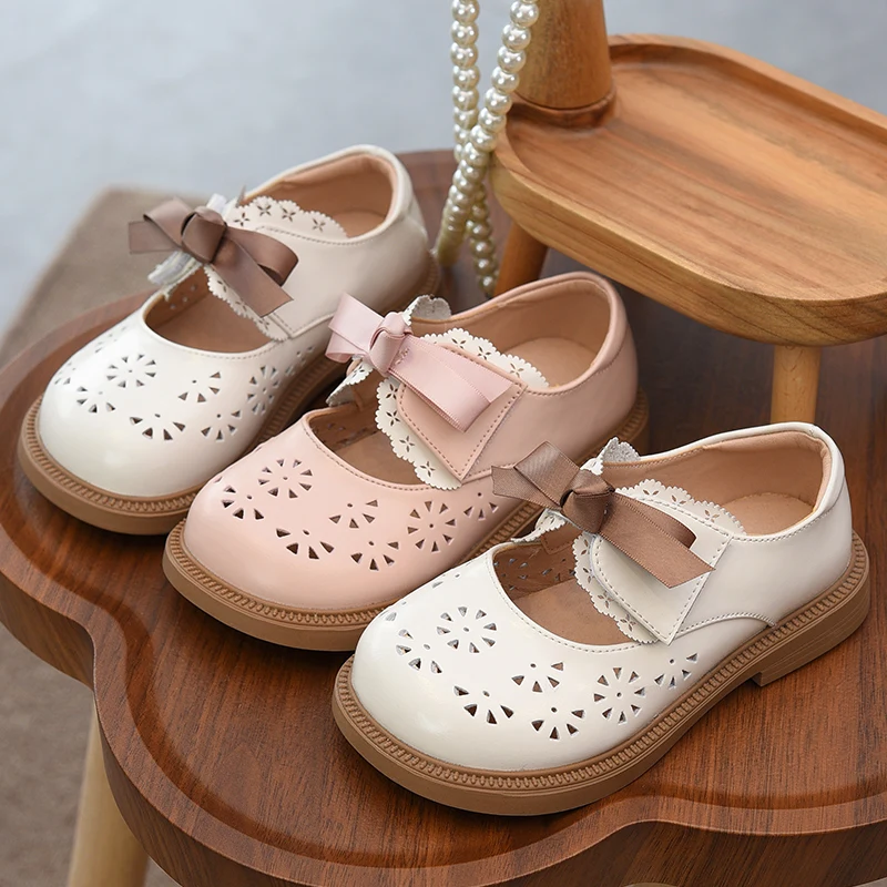 Girls' Shoes Children's Genuine Leather Summer New Princess New Chinese Style Girls Hollow Soft Soled Leather Shoes Single