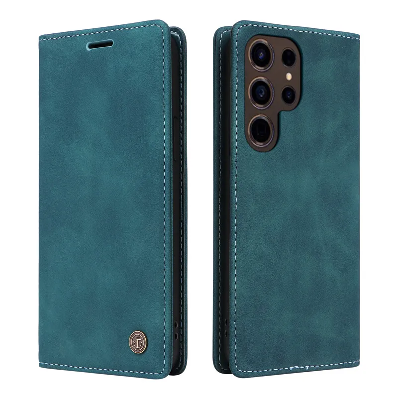 Retro Matte Luxury Flip Wallet Leather Phone Case - Solid Colors