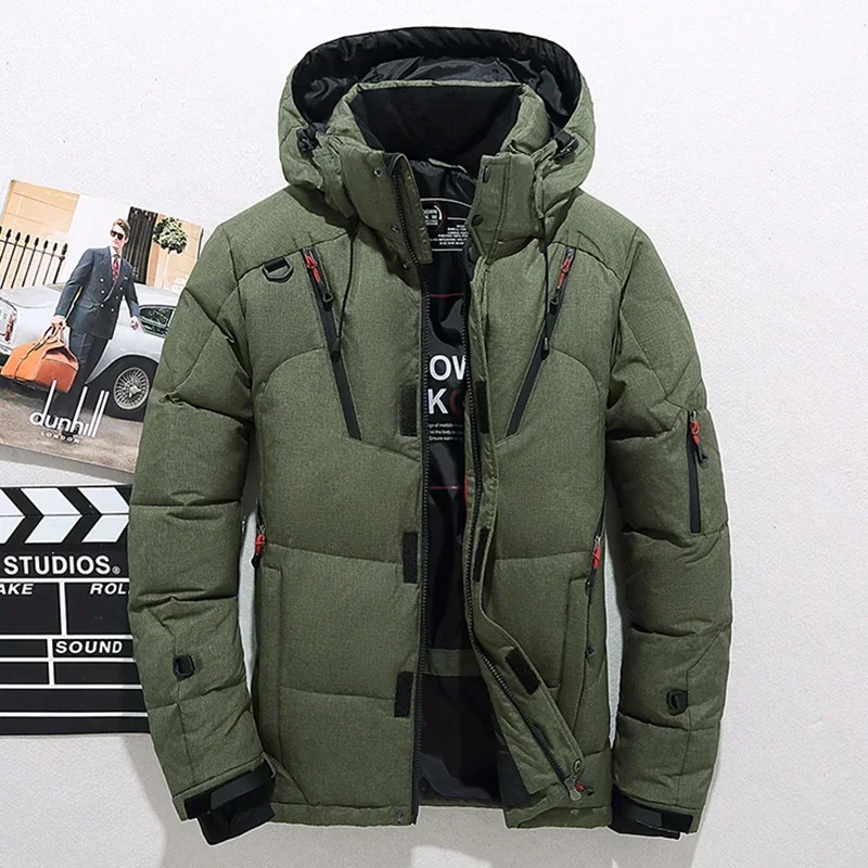 Men's White Duck Down Jacket Warm Hooded Thick Puffer Jacket Coat Male Casual Thermal Winter Parka