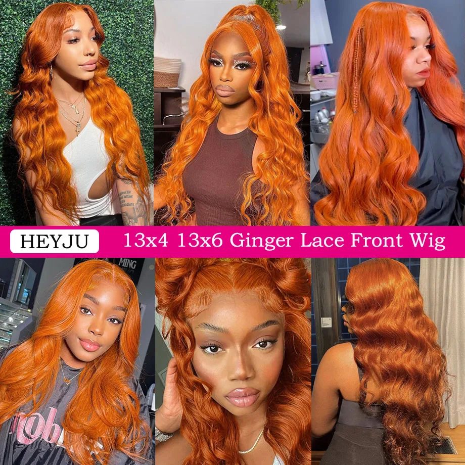 Orange Ginger Lace Front Wigs Human Hair Body Wave 13x6 HD Lace Frontal Wig Colored Brazilian Hair Wig 13x4 Transparent Lace Wig 5
