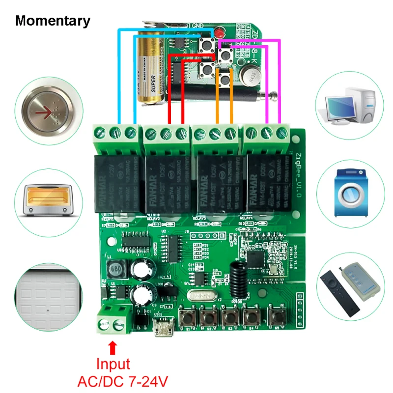 

4CH Zigbee Smart Light Switch Module DC 5/12/32V RF433 Receive 10A Relays Work with Alexa Assistant MQTT protocol