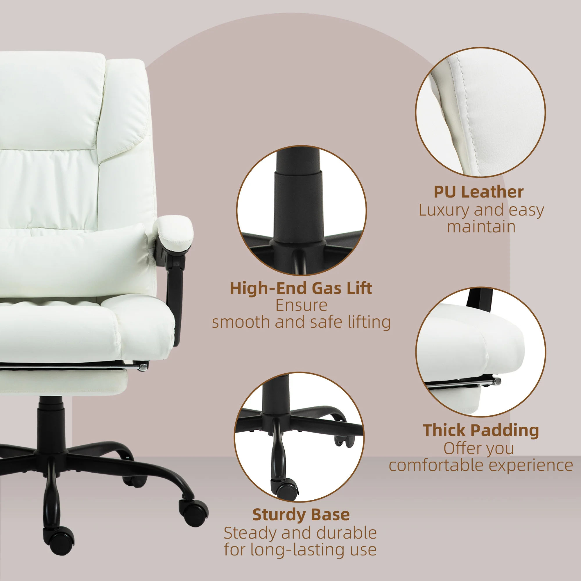 Massage Office Chair with 6 Vibrating Points, High Back Reclining Office Chair with Footrest and Remote, White 6
