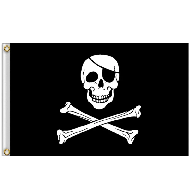 thumbnail image 1 of Bandera pirata con calavera y huesos cruzados de 30 x 45 cm, Jolly Roger, 1 of 5