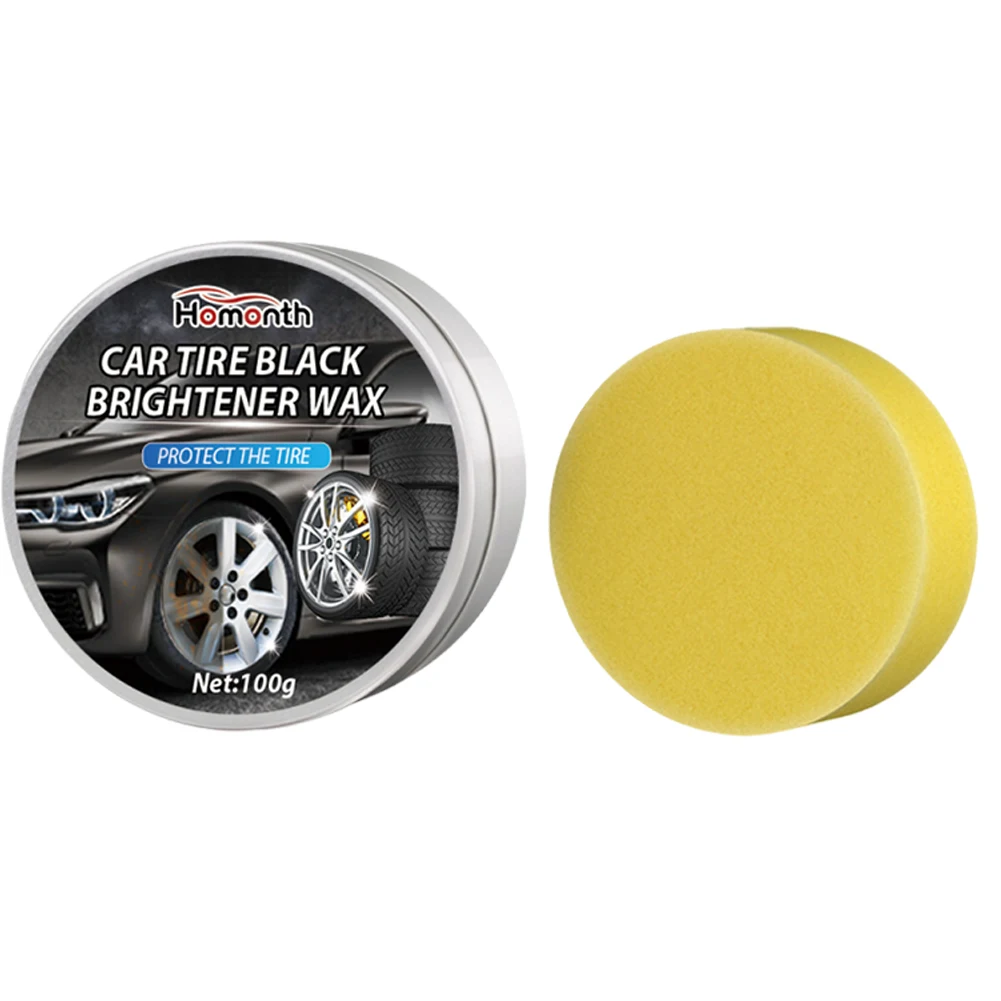 100g Automotive Tire Wax Anti-Aging Cars Care Polish Cleaner with Sponge Tire Coating Wax Solves Stains Restores Car Shine