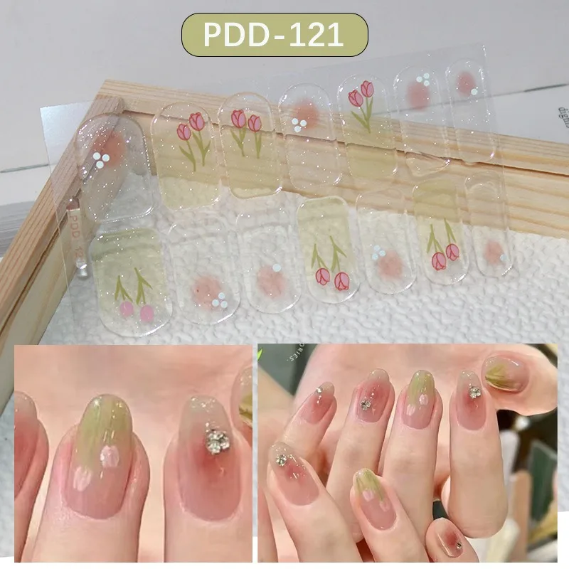 618 DIY 베이킹 프리 네일 스티커, 오래 지속되는 단색, 신선한 꽃, 여름 네일 스트립 패치 슬라이더, 풀 커버 데칼, 신제품