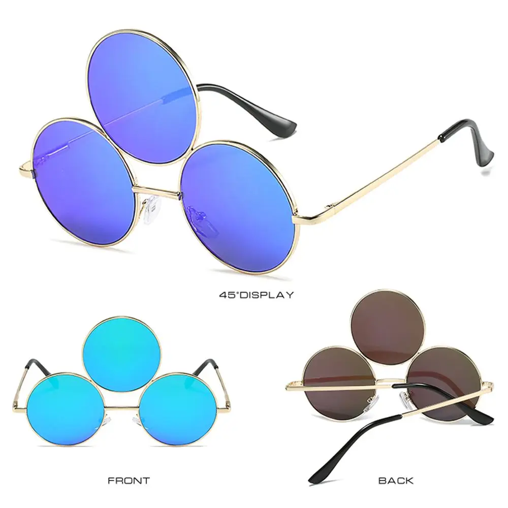Lustige Cosplay-Brille im chinesischen Stil, Drittes-Auge-Sonnenbrille, Erlang-Gott-Drei-Augen-Brille, Runde Metall-Vintage-Brille, UV400-Schutz – Detail 10
