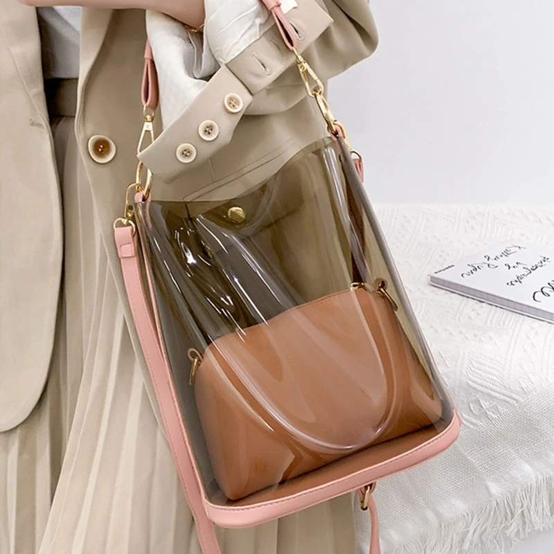 Elegant 2 in 1 Bag Clear Bucket Bag Jelly Bag Shoulder Bag Gift for Holidays