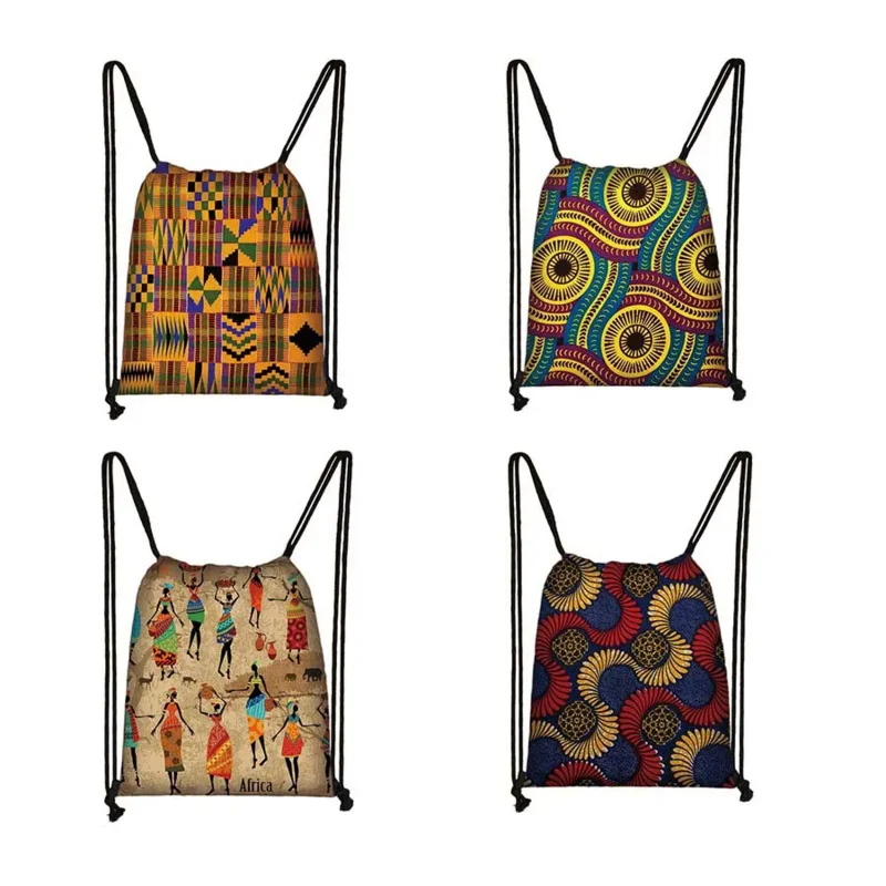 

African Women Drawstring Afro Girls Travel Bag Ladies Small Backpack Kids Bookbag Gift Storage Bags