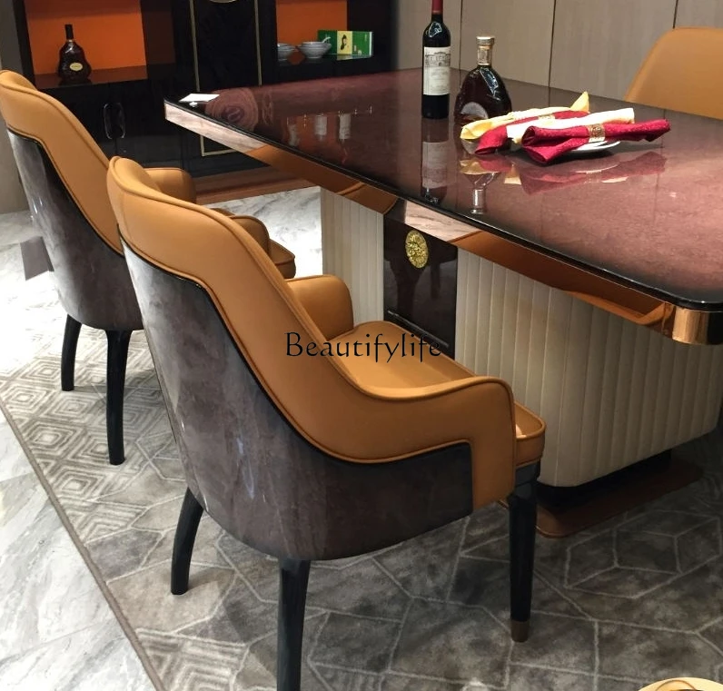 

Light Luxury Imported Genuine Leather Solid Wood Dining Table Post-Modern Restaurant Chair