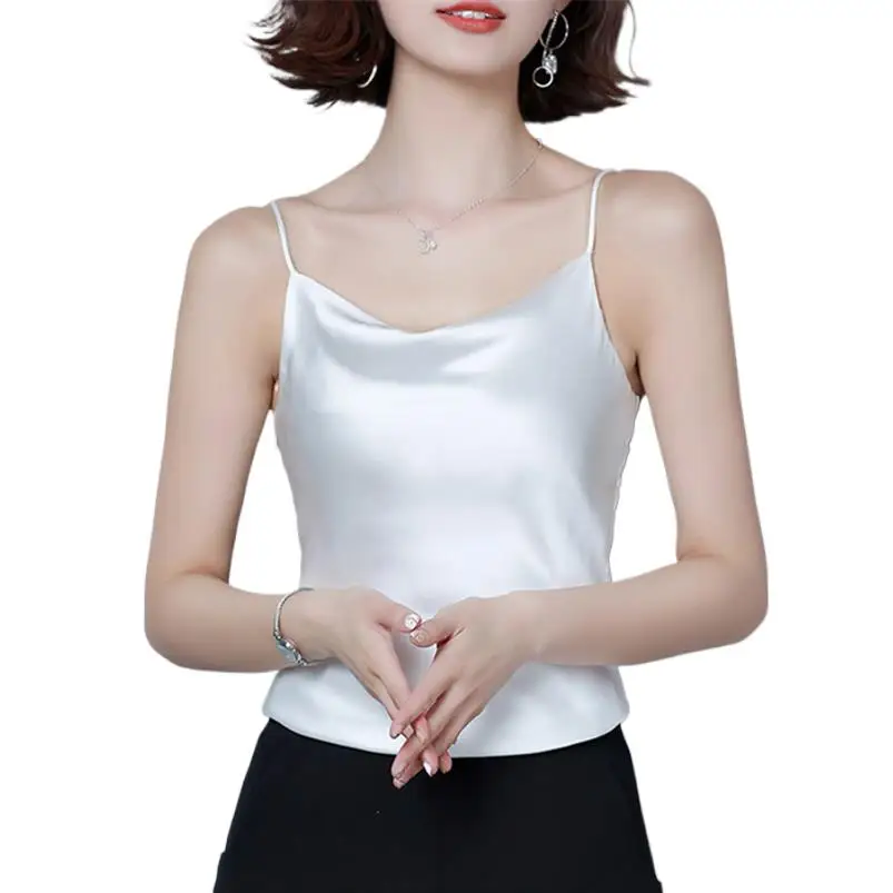 

Summer Solid Simple Camis Women Swinging Collar Sleeveless Backless Strap Top Ladies Elegant Camisole Top Streetwear