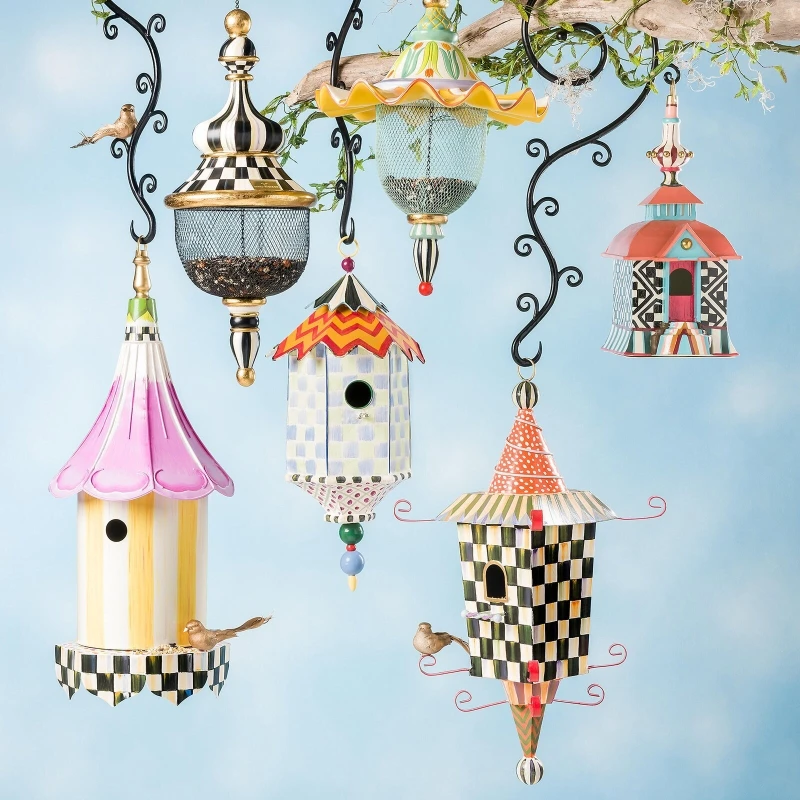 Bird Feeder with Roof Hanging Birdhouse Delicate Garden Decorations Metal Bird House Nest Small Finch Wild Birds