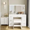 Makeup table with illuminated mirror, 3 color lighting modes, adjustable brightness, drawers, white, free shipping 6