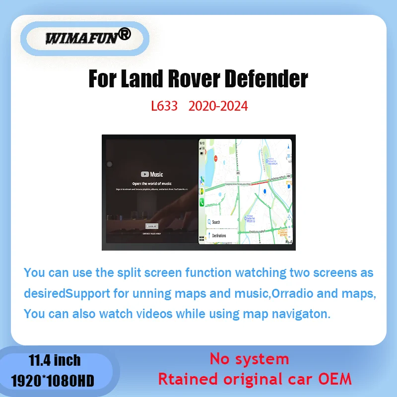 Car stereo head unit 11.4 for Land Rover Defender 90/110/130 / L663-no system screen retains original car functions