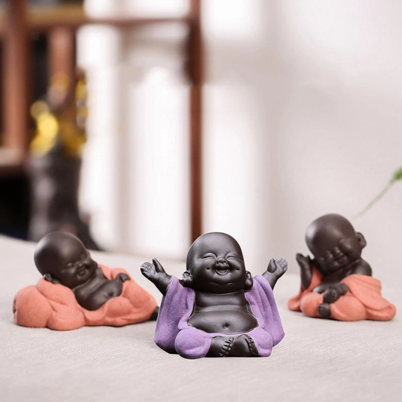 

Cute Ceramic Little Baby Monk Happy Buddha Statue Figurine Ornaments Home Decor