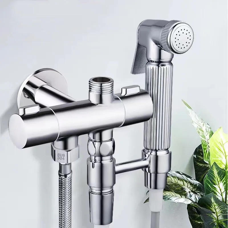 Bidé Pistola Grupo Distribuidor de Água Válvula Triângulo Faucet All Copper One in Out Three-way up And Down Dual Control Switch
