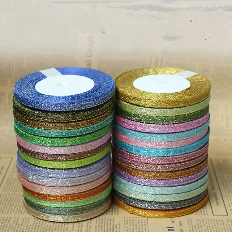 Metallic Glitter Ribbon for Gift Wrapping and DIY Crafts – Gold & Silver, 6mm, 25 Yards