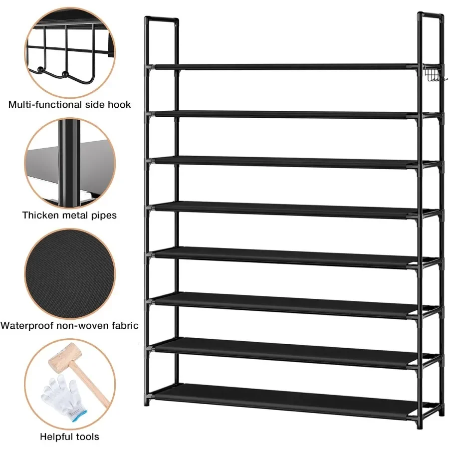 8 Tier Shoe Organizer 33.3in Wide x 11.2in Deep x 55.7in Tall Black Metal and Plastic Shoe Rack Holds up to 3240 Pairs of Shoes