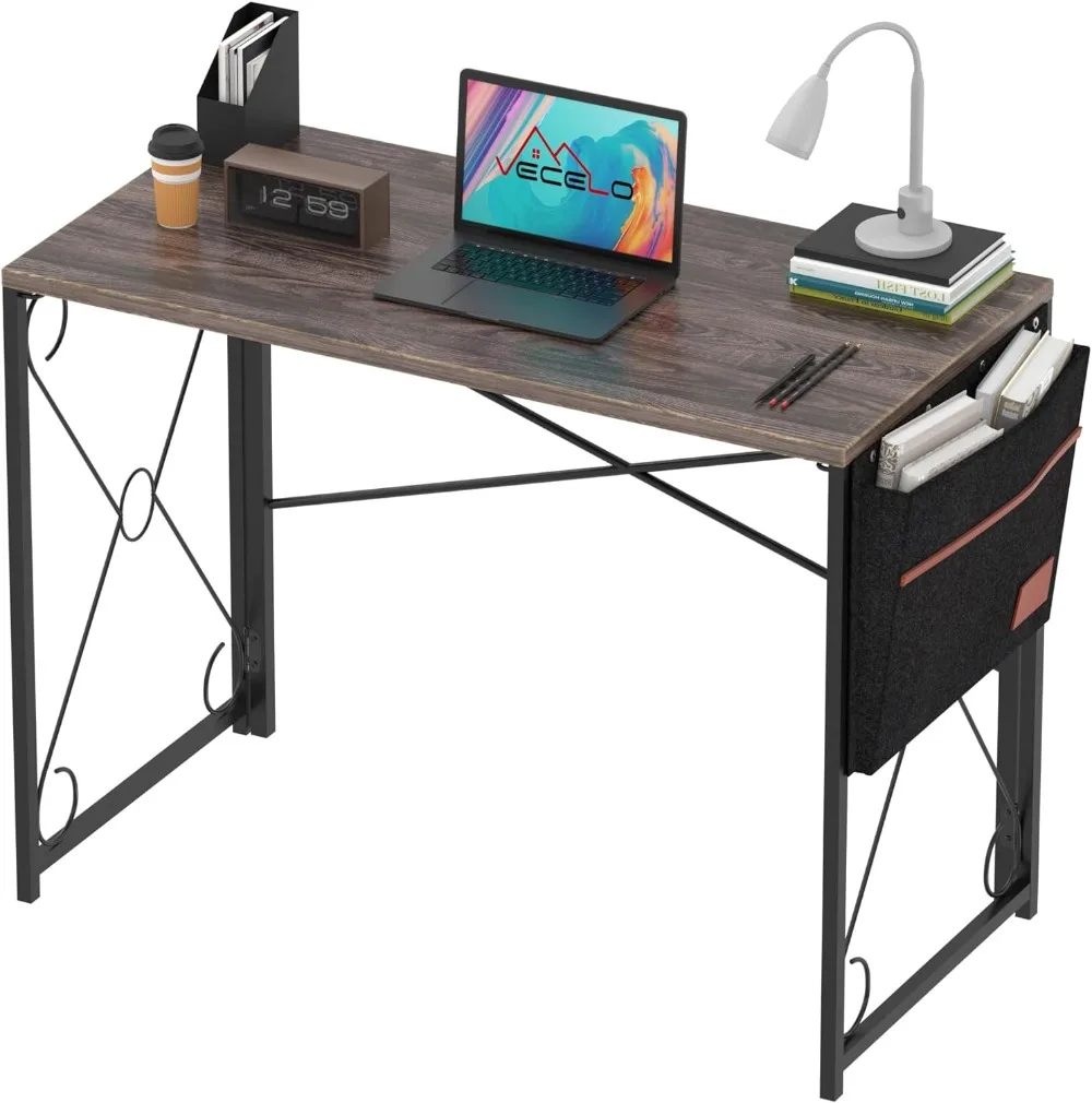 VECELO 39 Inch Writing Computer Folding Desk/Sturdy Steel Laptop Table with Storage Bag for Home Office Work