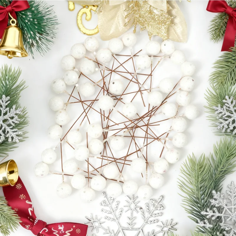 60 Stücke Künstliche Beeren 1,2 CM Gefälschte Beeren Dekor Draht Für Weihnachtsbaum Dekorationen Blumenkranz DIY Handwerk Geschenke Zubehör – Detail 3