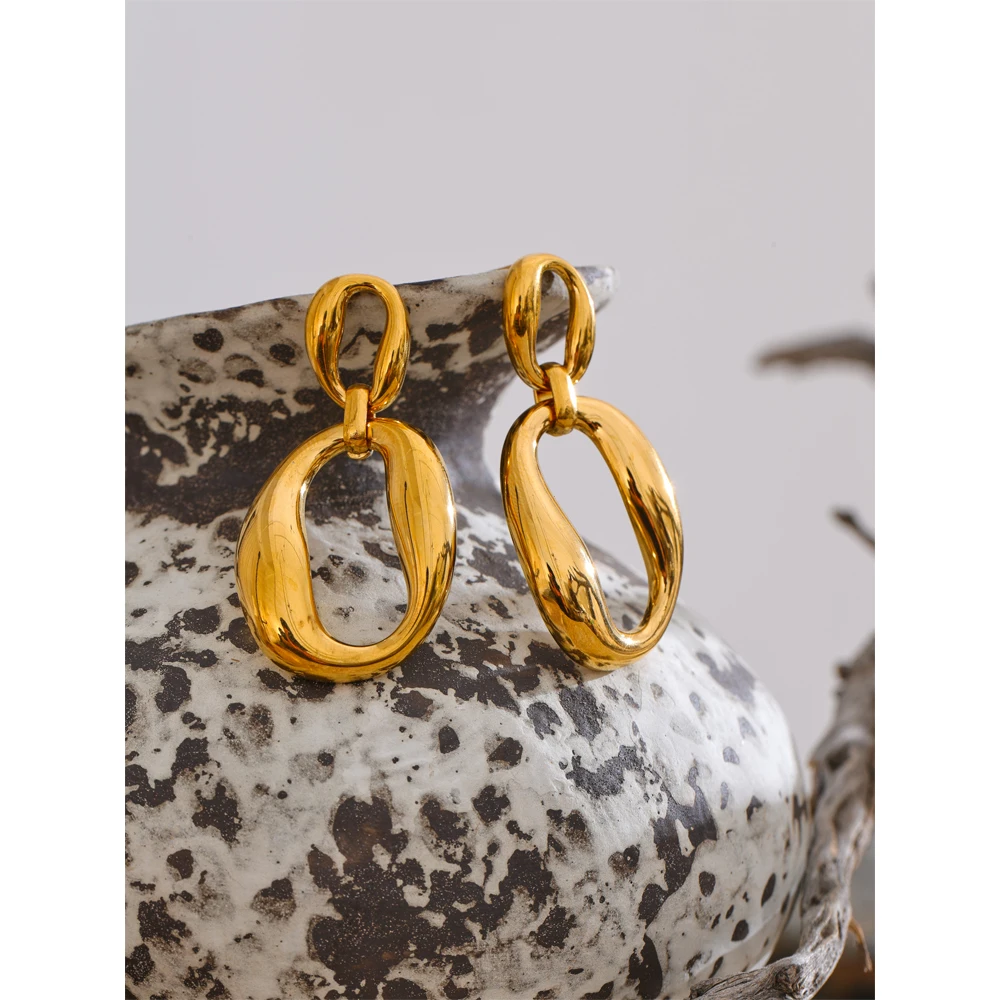 Yhpup 18K Golden PVD Plated Stainless Steel Drop Dangle Earrings