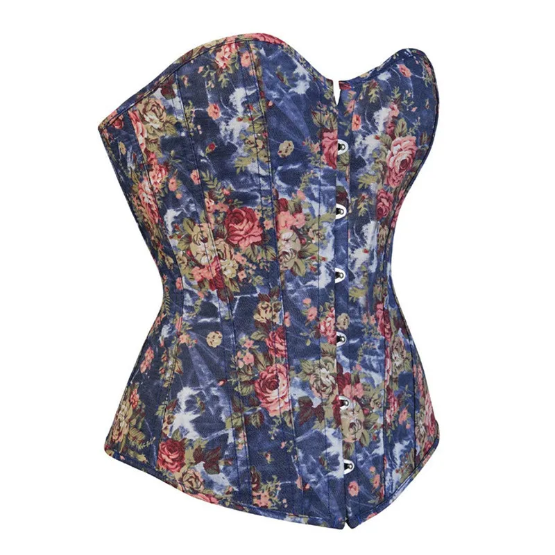 Corset Bustier Top Women Vintage Floral Denim Corset Body Shaper