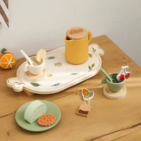Baby Baby Play House Afternoon Tea Set Toys Coffee Machine Toy Wooden Model Children Play Simulation Coffee Cake Pretend Toys 2