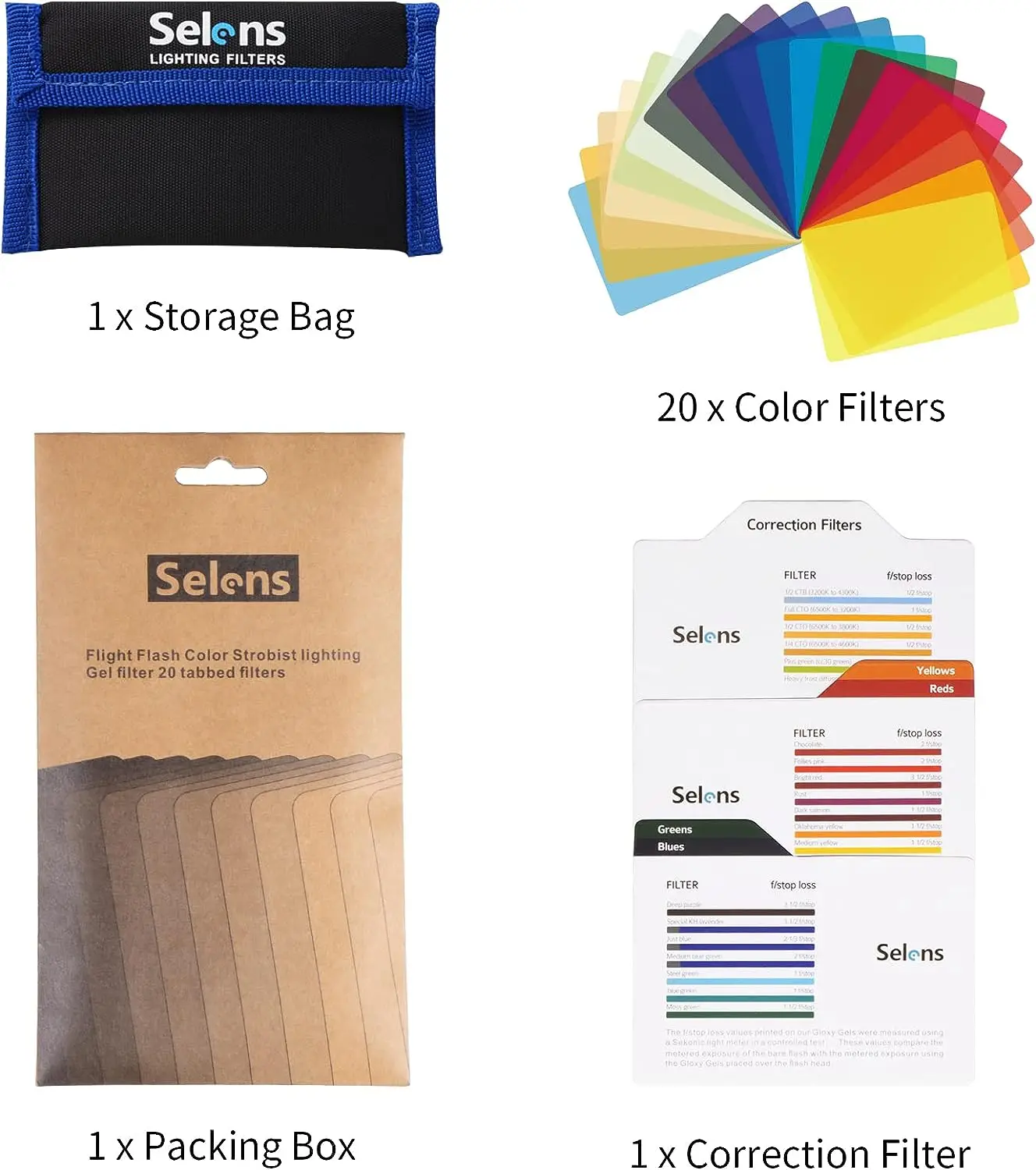 20PCS Color Gel Filters 25*25/10*7cm Lighting Filters Transparent Correction Lig