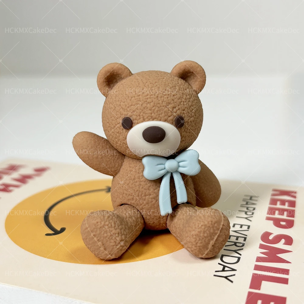 1pc 3D Nette Stereoskopische Braune Schleife Bär Puppe Kuchen Topper für Geburtstag Valentinstag Hochzeit Party DIY Kuchen dekoration – Detail 14