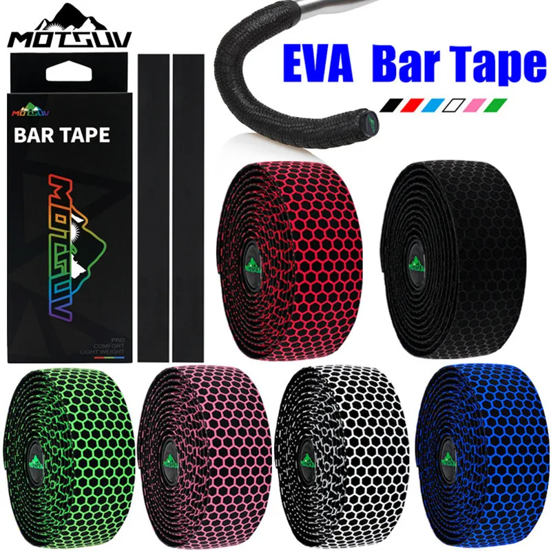 MOTSUV Road Bicycle Handlebar Cork EVA PU Bike Bar Tape Professional Cycling Damping Anti-Vibration Wrap Bar Plug