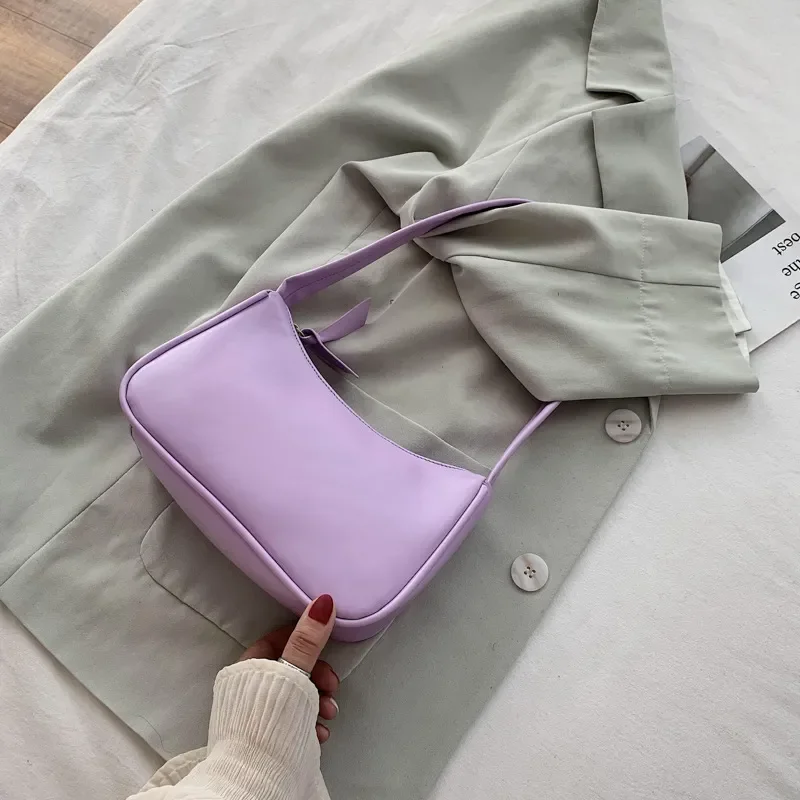 

Soft PU Ladies Leather Crossbody Bag Women Purple Underarm Bag Retro Solid Color Handbag Fashion Design Girl Small Shoulder Bags