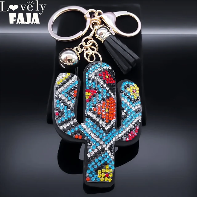 Ethnic Creative Cactus Full Crystal Key Chains Alloy Rhinestone