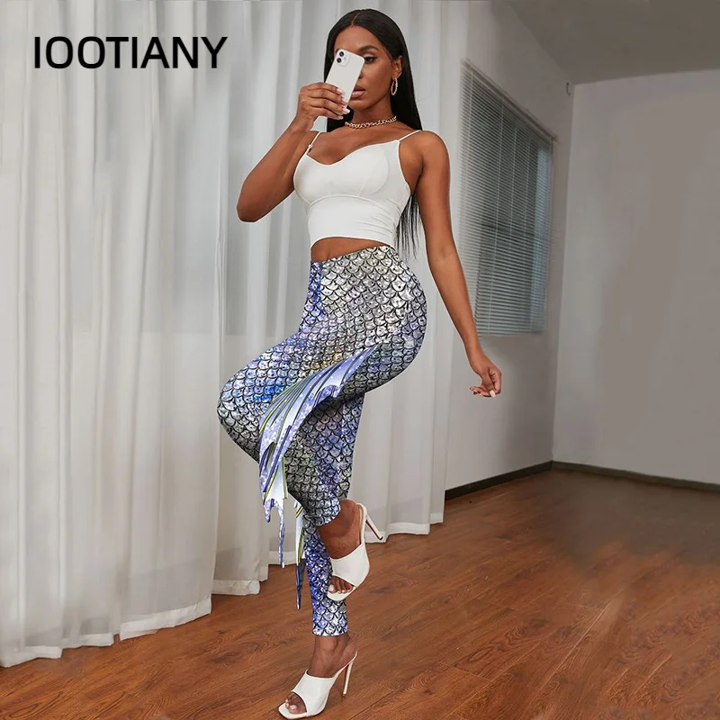 Fashion New Women's Leggings Color Fish Scales Print Tights Halloween Cosplay Party Dance Trousers Ladies Daily Fitness Clothing