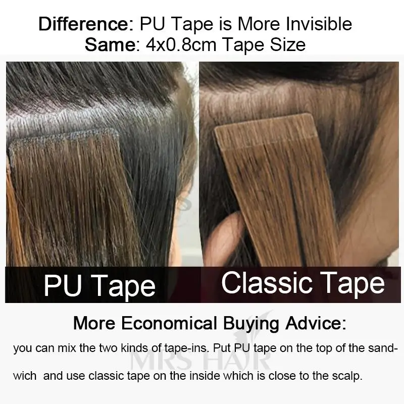 MRS HAIR Invisible Tape Hair Extensions Hand Tied Tape in Hair Extensions Human Natural Adhesive Extension 10pcs/pack human hair extensions hair extensions