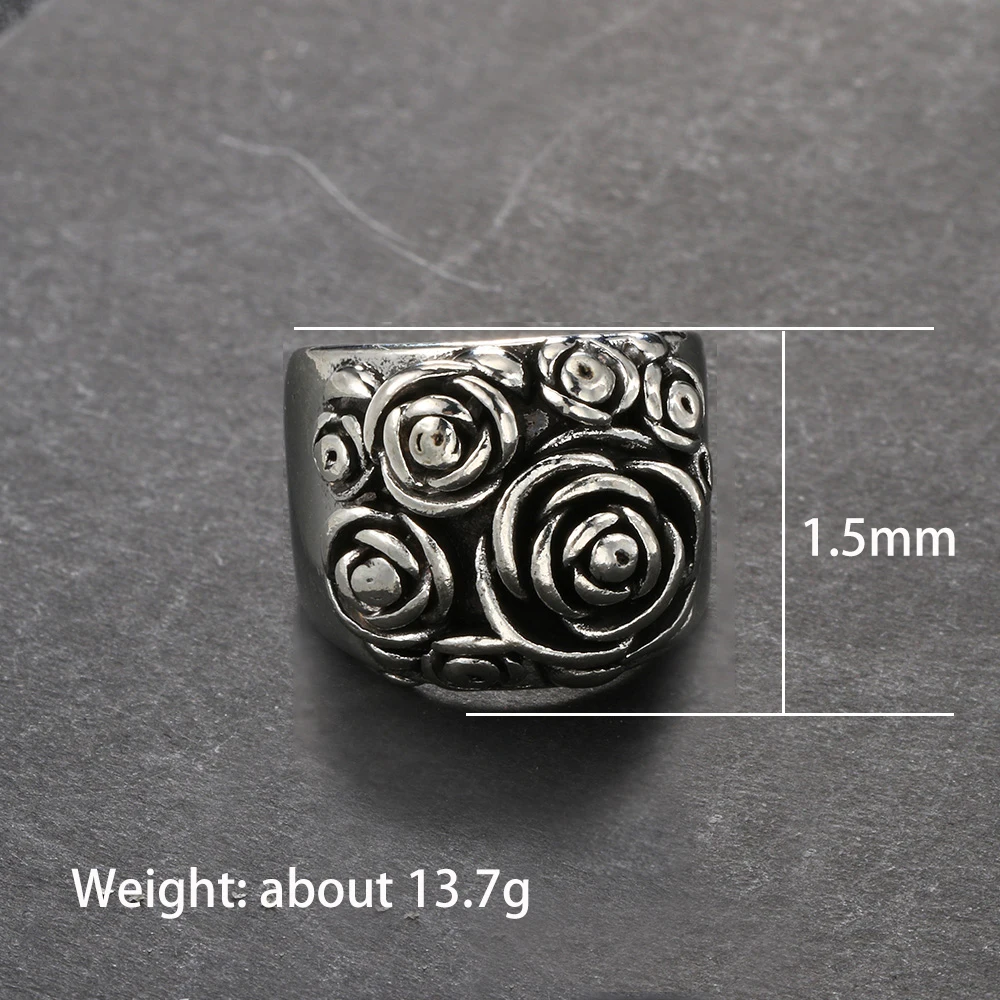 Finger ring Silver ring Vintage Rose Flower Rings for Women Ancient Silver Color Statement Ring Love Gift for Girls Jewelry