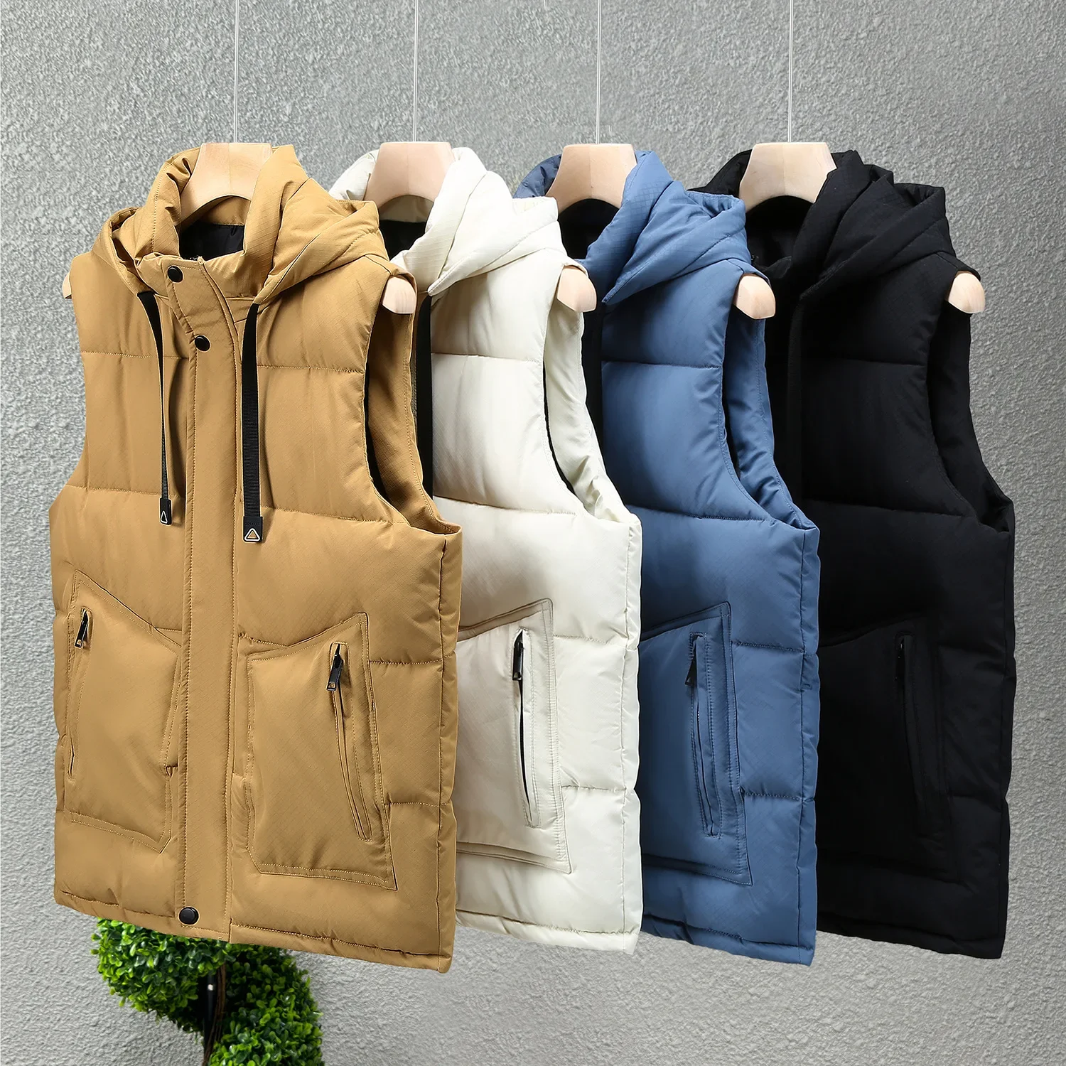 Men's Winter Thickened Warm Hooded Motorcycle Rider Vest Casual Trendy Work Jacket