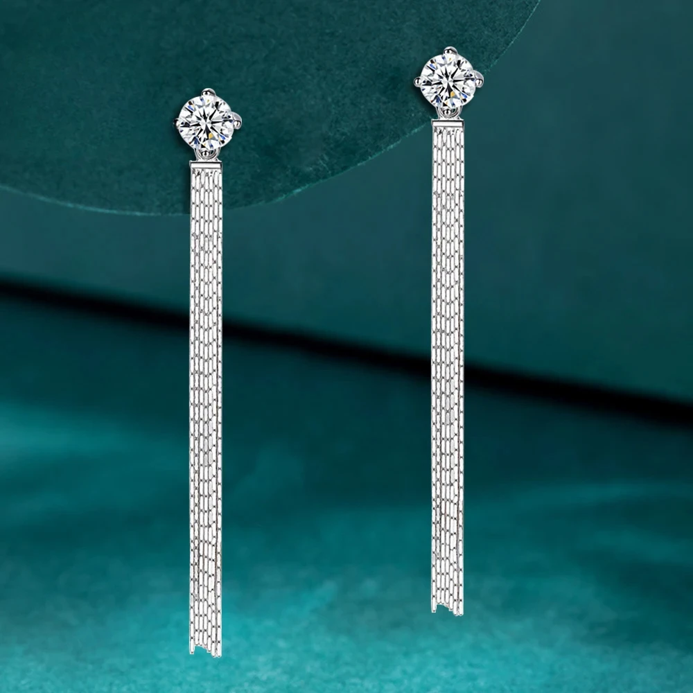 

Moissanite Drop Earrings with Gra Certificates 1carat D Color Diamond Earring 925 Silver Long Tassel Dangle Earring for Women