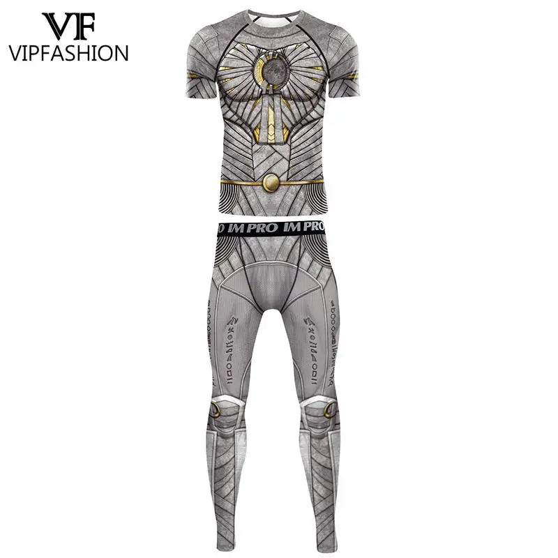 VIP FASHION Muscle T-Shirt Leggings Men Funny Party Cosplay Costume Sport Gym Bodybuilding Set Male Fitness Workout Clothes